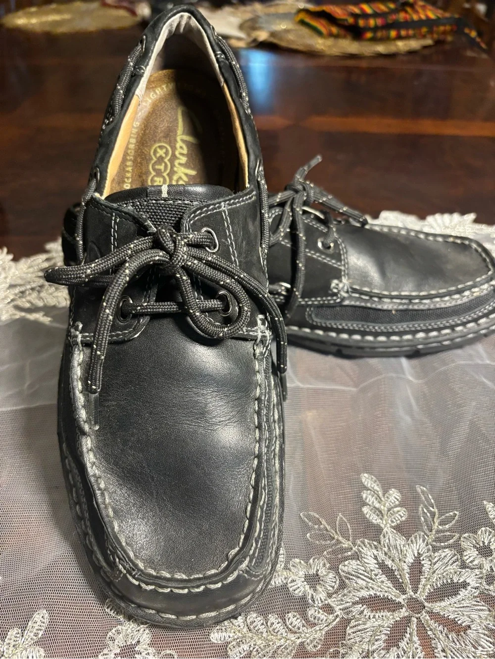 Clarks Black Leather and Fabric Men’s Boat Shoes